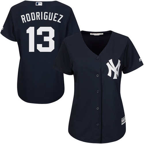 Yankees #13 Alex Rodriguez Navy Blue Alternate Women's Stitched MLB Jersey